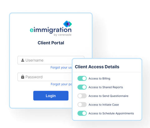 Screenshot of immigration client management software Client Portal