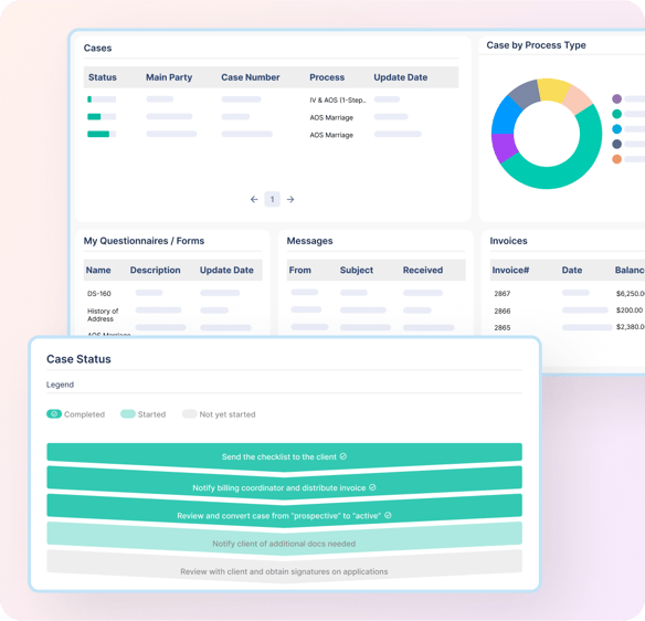 Screenshot of immigration client management software client portal