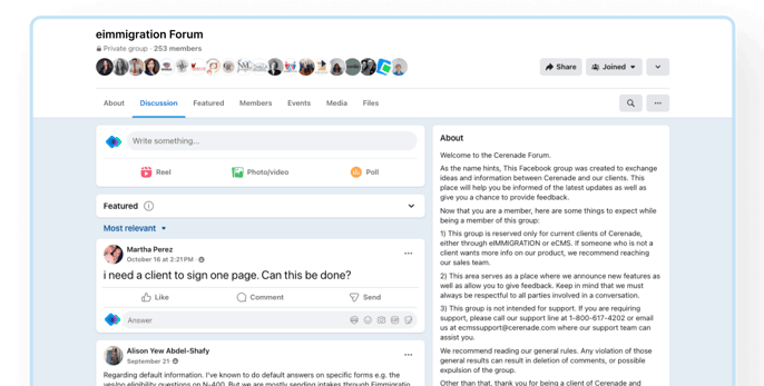 Customer forum for immigration law software