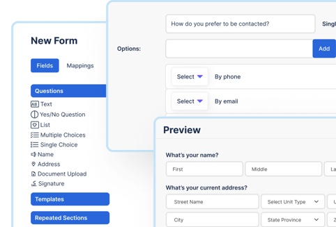 Screenshot of immigration forms management software