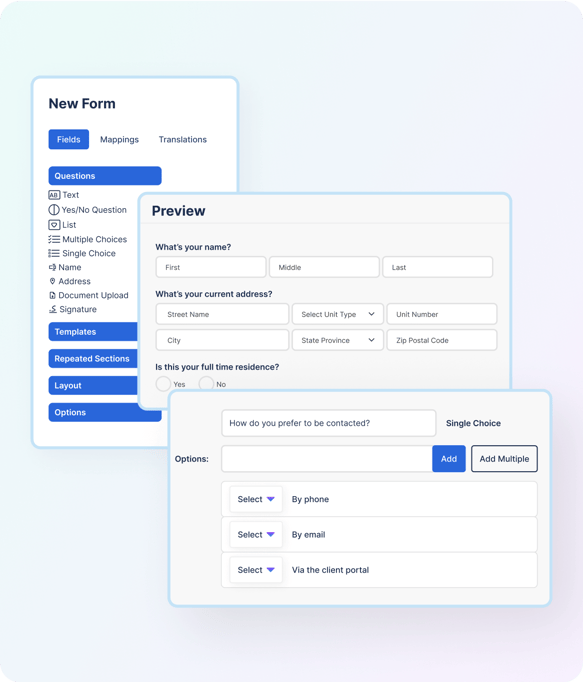 Screenshot of immigration forms management software for completing immigration client intakes