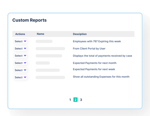 Screenshot of immigration practice management software custom reports for immigration caseworkers