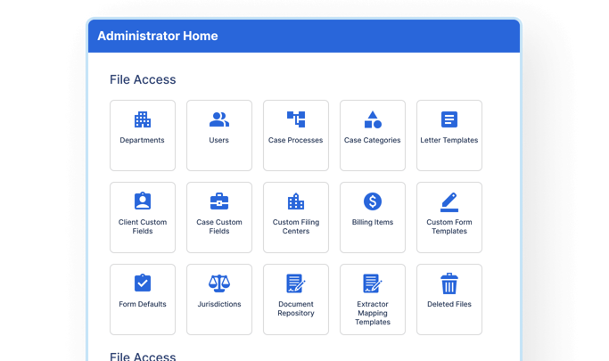 Screenshot of immigration case management software admin portal for immigration paralegals